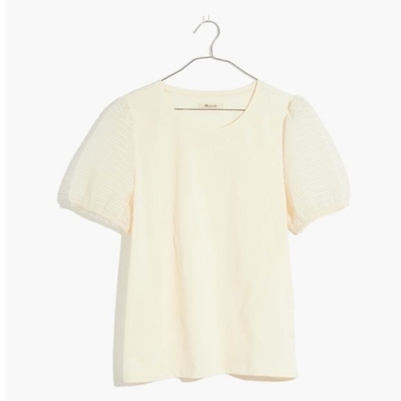 Madewell Striped Sheer Puff Sleeve Knit Shirt Top M Preppy Elevated Basic Sexy - Picture 1 of 13